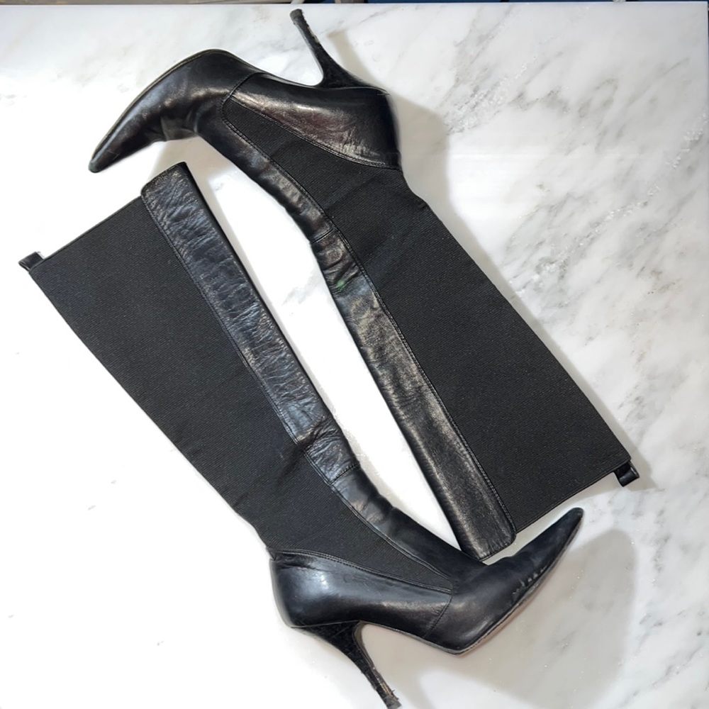 Kenneth Cole Black Leather 4” Heel Boots Size 6